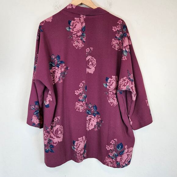 Chelsea Studio Burgundy Floral Print Open Front Blazer Jacket Plus 18 20 Work - Picture 2 of 10
